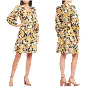 Calvin Klein Balloon-Sleeve‎ Floral-print Dress - Ochre Multi Size 4
